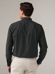 Black Long Sleeve Single Cuff Paper Touch 100% Cotton Poplin Fabric Formal Shirt - Image 2 of 8
