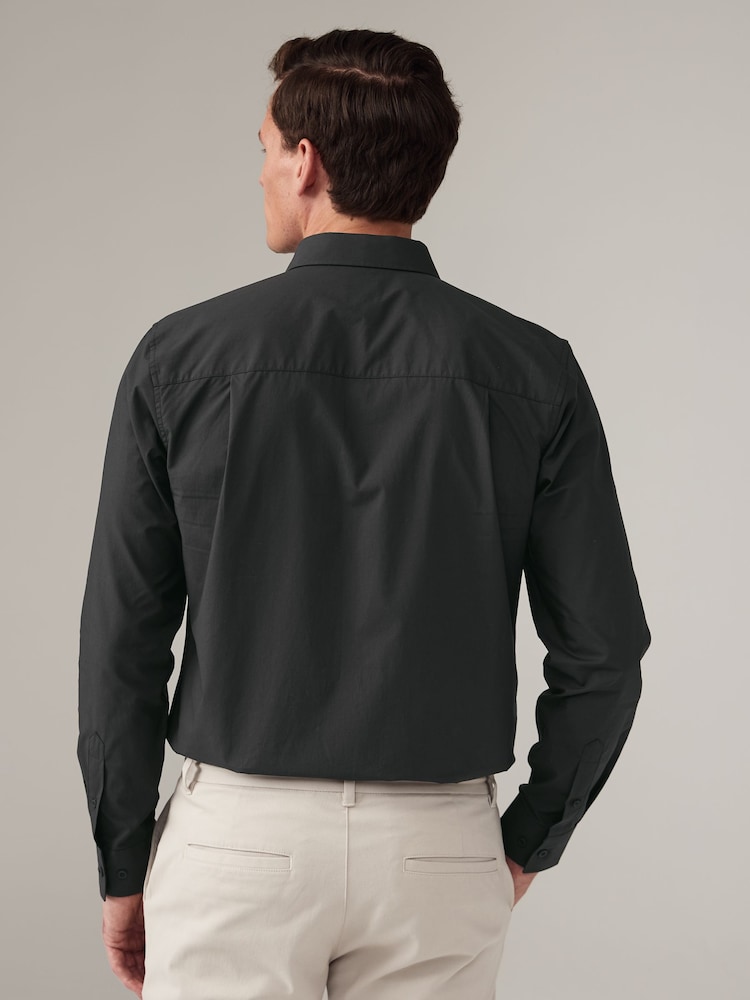 Black Long Sleeve Single Cuff Paper Touch 100% Cotton Poplin Fabric Formal Shirt - Image 2 of 8