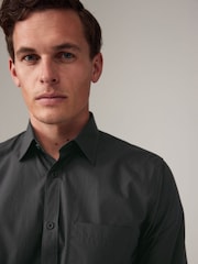 Black Long Sleeve Single Cuff Paper Touch 100% Cotton Poplin Fabric Formal Shirt - Image 4 of 8