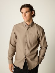 Neutral Brown Waffle Texture Single Cuff Shirt - Image 1 of 8