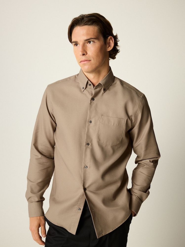 Neutral Brown Waffle Texture Single Cuff Shirt - Image 1 of 8