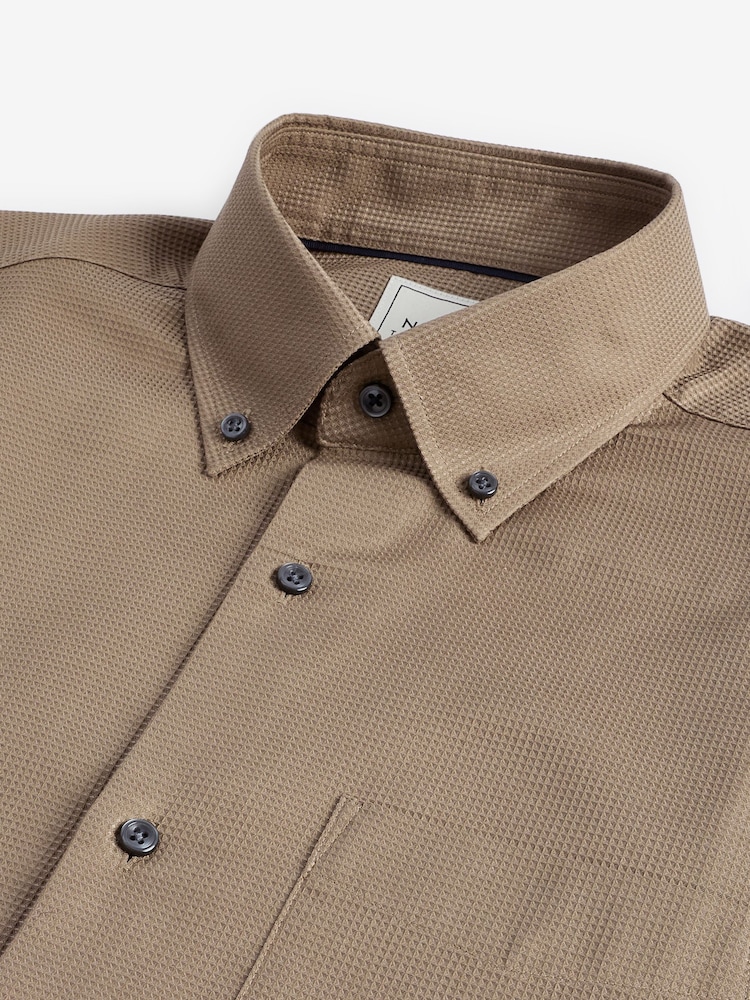 Neutral Brown Waffle Texture Single Cuff Shirt - Image 8 of 8