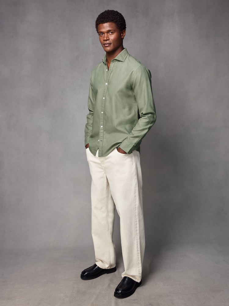 Green Regular Fit Textured Single Cuff Shirt With Cutaway Collar - Image 2 of 8