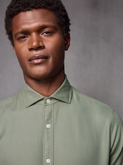 Green Regular Fit Textured Single Cuff Shirt With Cutaway Collar - Image 3 of 8