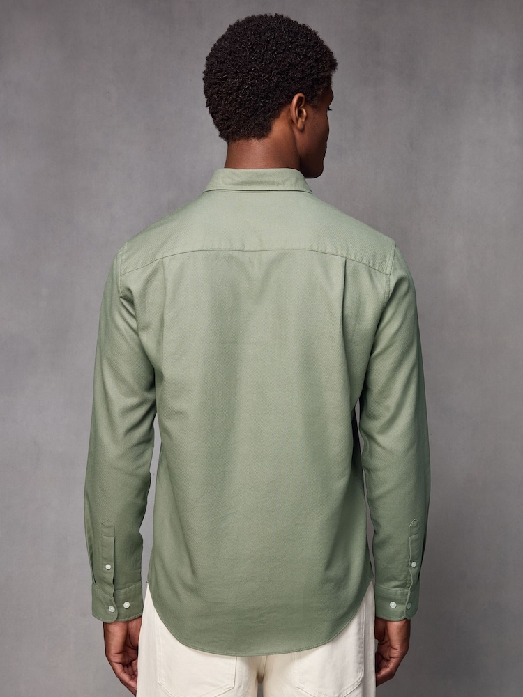 Green Regular Fit Textured Single Cuff Shirt With Cutaway Collar - Image 4 of 8