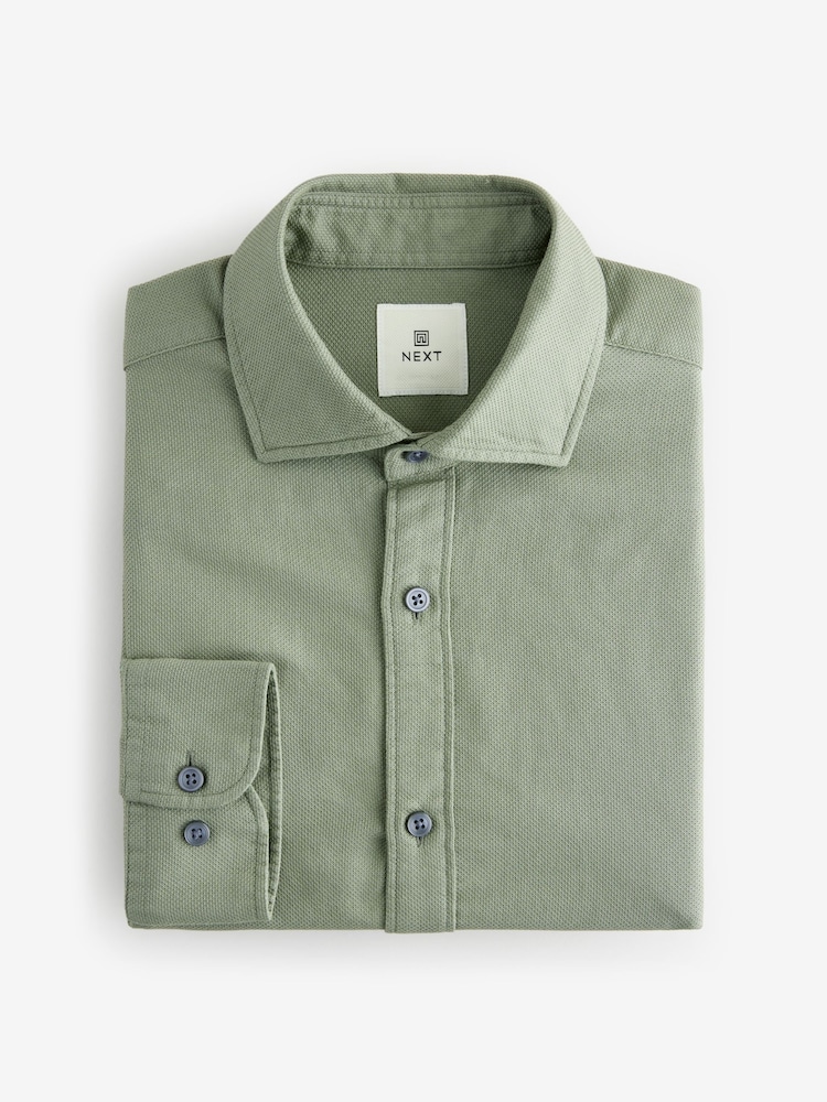 Green Regular Fit Textured Single Cuff Shirt With Cutaway Collar - Image 6 of 8