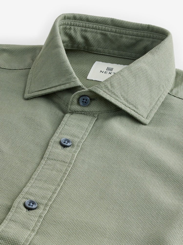 Green Regular Fit Textured Single Cuff Shirt With Cutaway Collar - Image 7 of 8