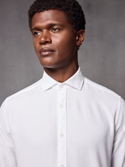 White Regular Fit Textured Single Cuff Shirt With Cutaway Collar - Image 4 of 8
