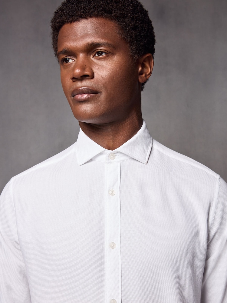 White Regular Fit Textured Single Cuff Shirt With Cutaway Collar - Image 4 of 8