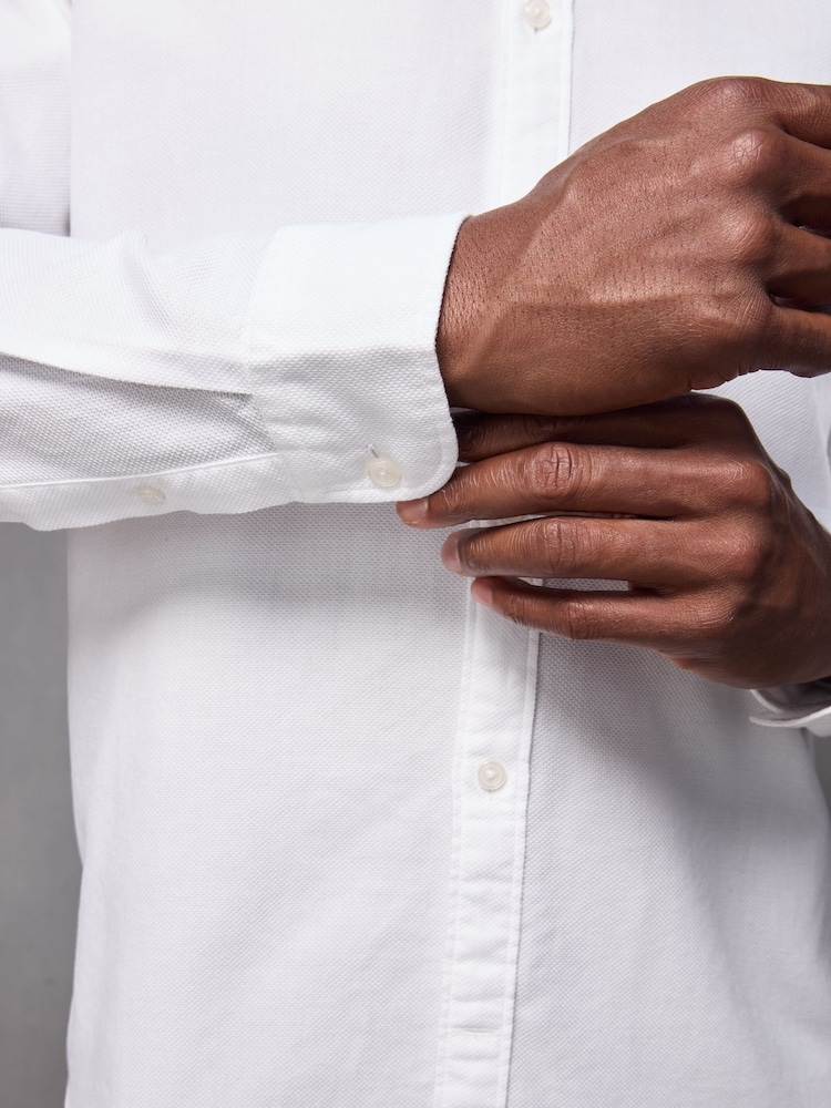 White Regular Fit Textured Single Cuff Shirt With Cutaway Collar - Image 5 of 8