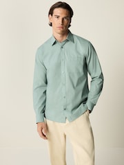 Seafoam Green Long Sleeve Single Cuff Paper Touch 100% Cotton Poplin Fabric Formal Shirt - Image 1 of 7