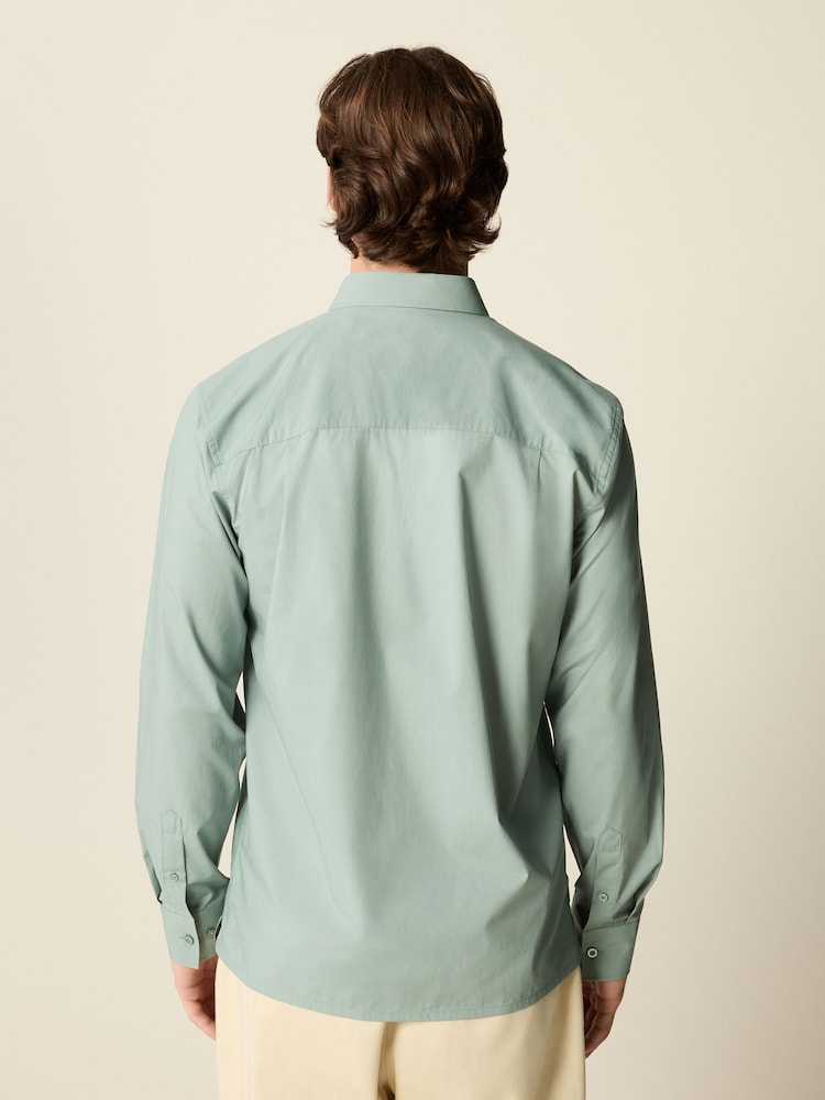 Seafoam Green Long Sleeve Single Cuff Paper Touch 100% Cotton Poplin Fabric Formal Shirt - Image 2 of 7