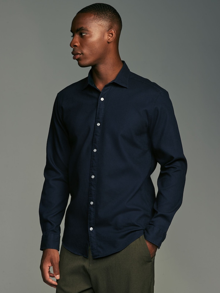 Navy Blue Regular Fit Textured Single Cuff Shirt With Cutaway Collar - Image 1 of 8