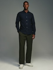 Navy Blue Regular Fit Textured Single Cuff Shirt With Cutaway Collar - Image 3 of 8