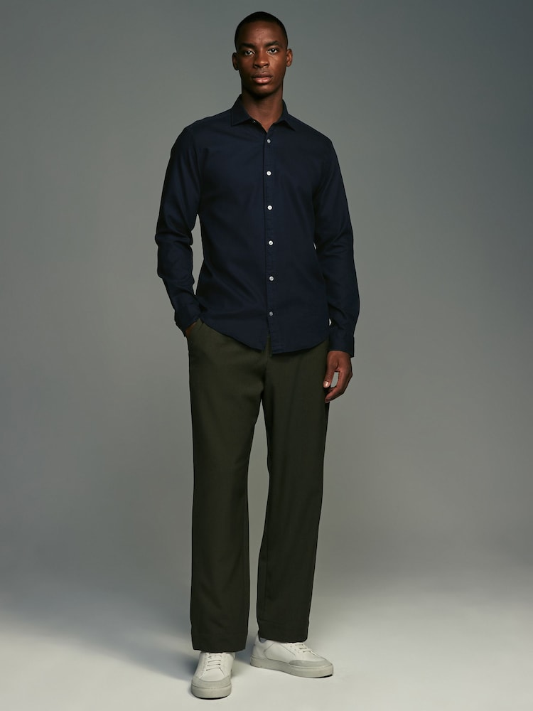 Navy Blue Regular Fit Textured Single Cuff Shirt With Cutaway Collar - Image 3 of 8