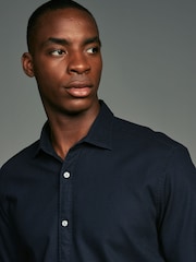 Navy Blue Regular Fit Textured Single Cuff Shirt With Cutaway Collar - Image 4 of 8