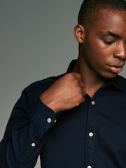 Navy Blue Regular Fit Textured Single Cuff Shirt With Cutaway Collar - Image 5 of 8