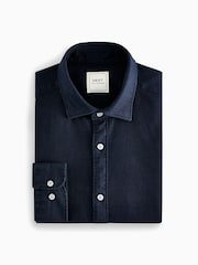 Navy Blue Regular Fit Textured Single Cuff Shirt With Cutaway Collar - Image 6 of 8