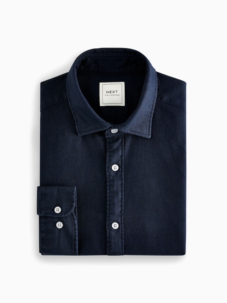 Navy Blue Regular Fit Textured Single Cuff Shirt With Cutaway Collar - Image 6 of 8