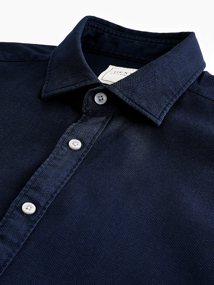 Navy Blue Regular Fit Textured Single Cuff Shirt With Cutaway Collar - Image 7 of 8
