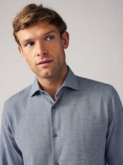 Blue Textured Regular Fit Brushed Flannel 100% Cotton Shirt - Image 1 of 8