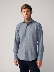Blue Textured Regular Fit Brushed Flannel 100% Cotton Shirt - Image 2 of 8