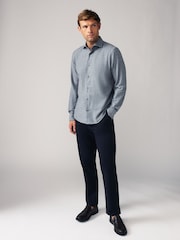 Blue Textured Regular Fit Brushed Flannel 100% Cotton Shirt - Image 4 of 8