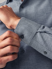 Blue Textured Regular Fit Brushed Flannel 100% Cotton Shirt - Image 5 of 8