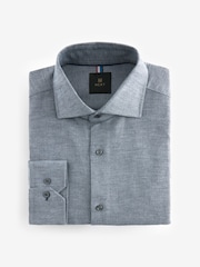 Blue Textured Regular Fit Brushed Flannel 100% Cotton Shirt - Image 6 of 8