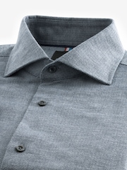 Blue Textured Regular Fit Brushed Flannel 100% Cotton Shirt - Image 7 of 8