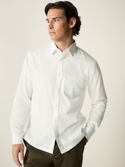 White Long Sleeve Single Cuff Paper Touch 100% Cotton Poplin Fabric Formal Shirt - Image 1 of 9