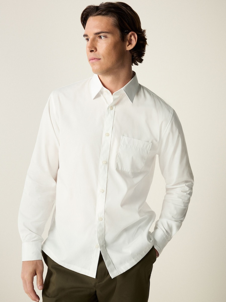 White Long Sleeve Single Cuff Paper Touch 100% Cotton Poplin Fabric Formal Shirt - Image 1 of 9