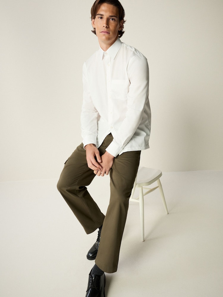 White Long Sleeve Single Cuff Paper Touch 100% Cotton Poplin Fabric Formal Shirt - Image 2 of 9