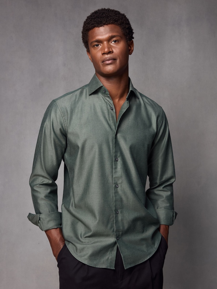 Green Regular Fit Brushed Flannel 100% Cotton Shirt - Image 1 of 8