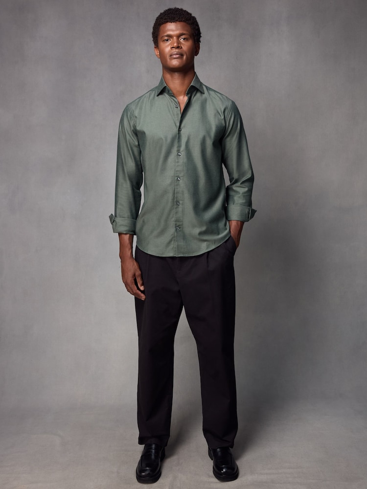 Green Regular Fit Brushed Flannel 100% Cotton Shirt - Image 2 of 8
