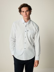 Blanc/Bleu Dot - Chemise Oxford boutonnée repassage facile - Image 1 of 8