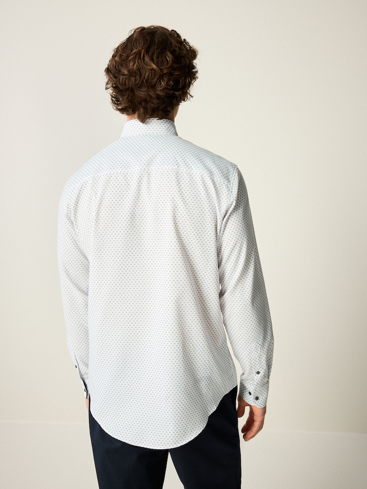 Blanc/Bleu Dot - Chemise Oxford boutonnée repassage facile - Image 3 of 8