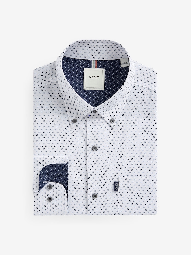 Blanc/Bleu Dot - Chemise Oxford boutonnée repassage facile - Image 8 of 8