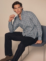 Blue/Charcoal Grey Marl Gingham Regular Fit Easy Iron Long Sleeve Single Cuff Oxford Shirt - Image 2 of 8