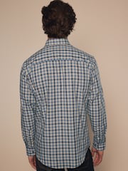 Blue/Charcoal Grey Marl Gingham Regular Fit Easy Iron Long Sleeve Single Cuff Oxford Shirt - Image 3 of 8