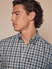 Blue/Charcoal Grey Marl Gingham Regular Fit Easy Iron Long Sleeve Single Cuff Oxford Shirt - Image 4 of 8
