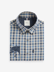 Blue/Charcoal Grey Marl Gingham Regular Fit Easy Iron Long Sleeve Single Cuff Oxford Shirt - Image 6 of 8