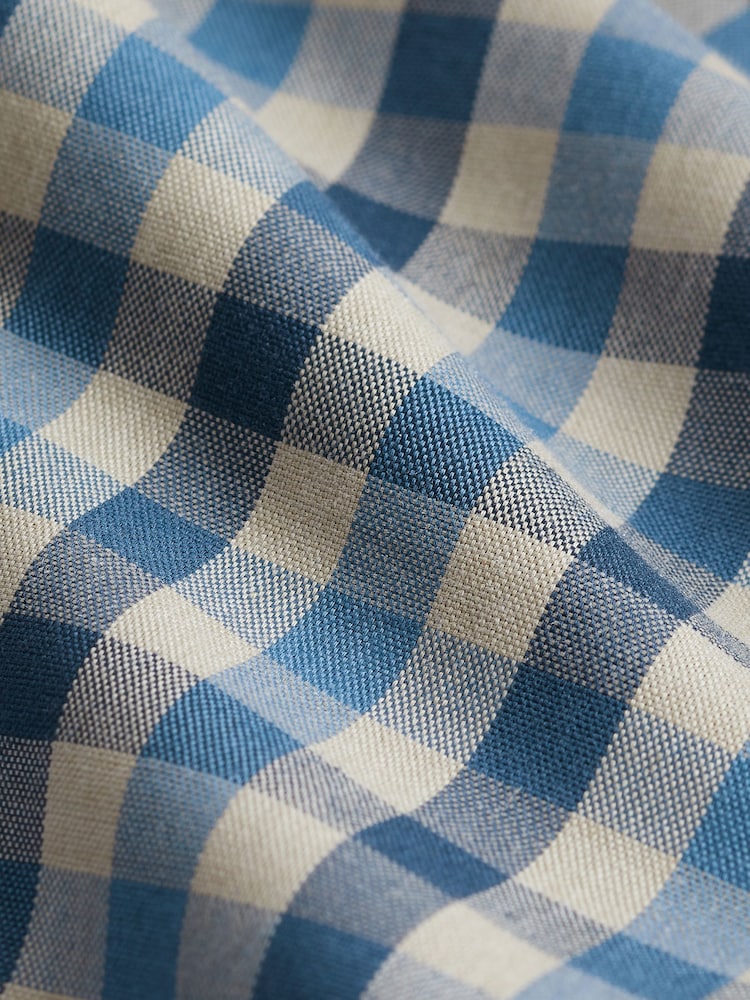 Blue/Charcoal Grey Marl Gingham Regular Fit Easy Iron Long Sleeve Single Cuff Oxford Shirt - Image 8 of 8