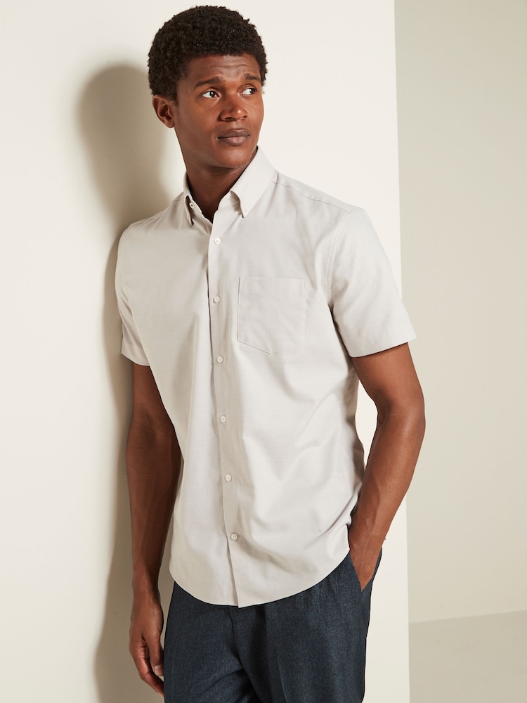 Neutral Brown Easy Care Short Sleeve Royal Oxford Shirt - Image 1 of 7