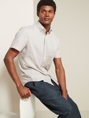 Neutral Brown Easy Care Short Sleeve Royal Oxford Shirt - Image 2 of 7