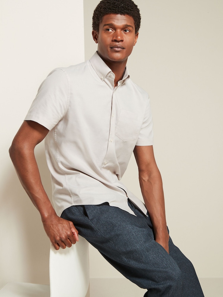 Neutral Brown Easy Care Short Sleeve Royal Oxford Shirt - Image 2 of 7