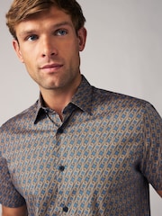 Navy Blue Chain Printed Short Sleeve Shirt - Image 1 of 7