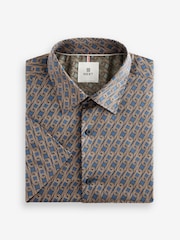 Navy Blue Chain Printed Short Sleeve Shirt - Image 5 of 7