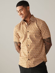 Neutral Brown Geometric Printed Short Sleeve Shirt - Image 1 of 7