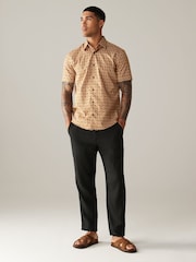 Neutral Brown Geometric Printed Short Sleeve Shirt - Image 2 of 7